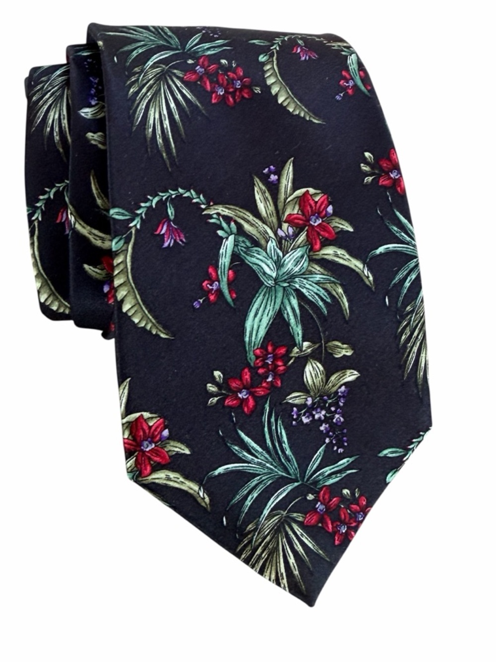 🌴 NEW Robert Graham 100% Silk Tropical Floral Neck Tie Black Red Green